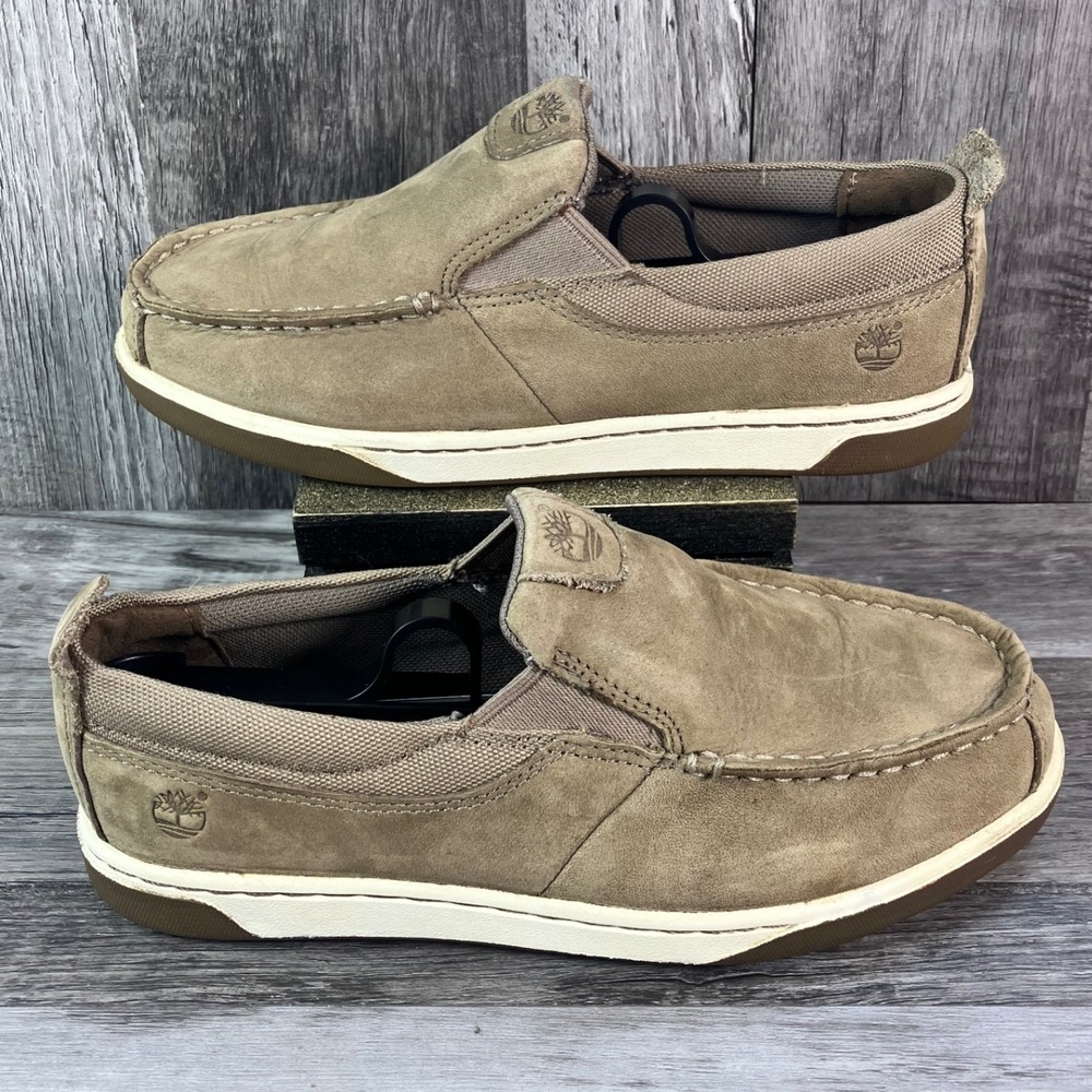Timberland Boys Tan Leather Slip On Loafers Moc Toe Shoes 3874A Size 2